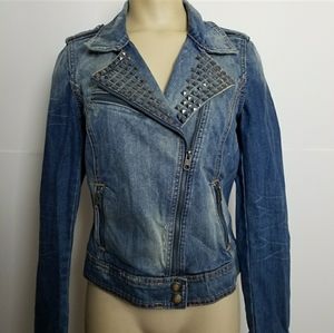 Zara Trafaluc studded denim jean jacket distressed